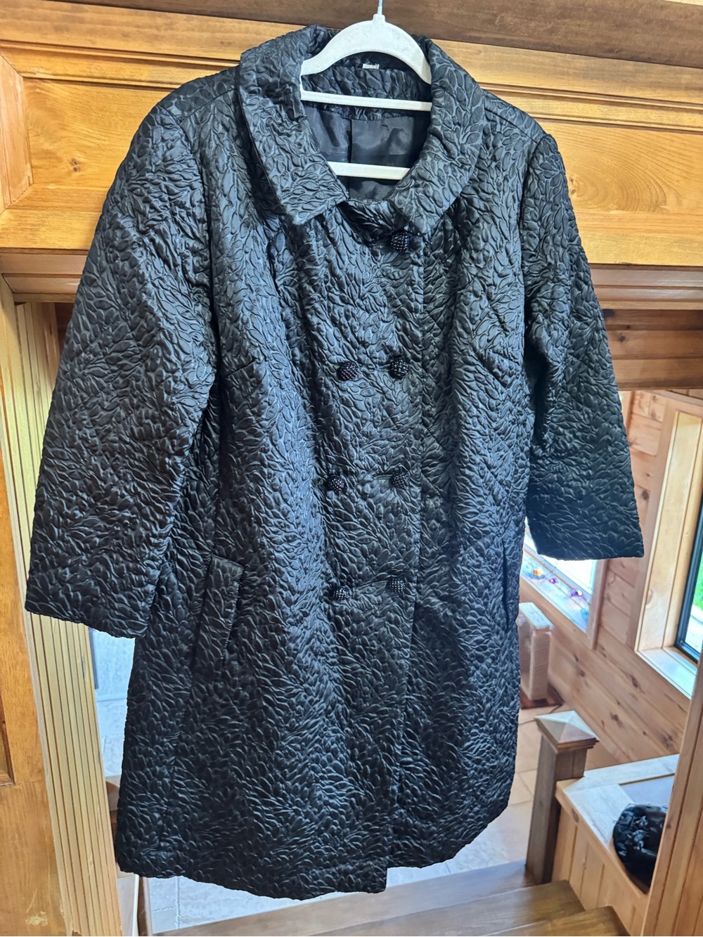Black Quilted Women's Coat - Elegant Textured Outerwear